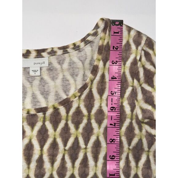 Pure J Jill Linen Blend Top Ikat Geometric Layering Short Sleeve Neutral Small - Picture 11 of 13